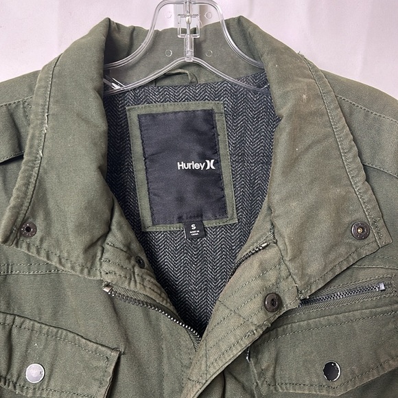 Hurley Men’s Size Small Army Green Heavy Cotton Full Zip and Snap Jacket - Picture 2 of 15